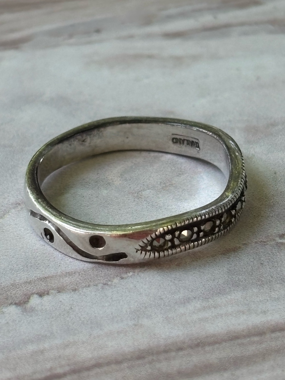 Vintage Sterling Silver Marcasite Band Ring 925 TMA Thailand Size 8
